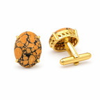 Synthetic Orange Black Matrix Stone Gold Plated Brass Cufflinks for Men