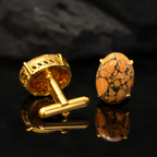 Synthetic Orange Black Matrix Stone Gold Plated Brass Cufflinks for Men