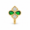 Gold Plated Brass Green & White Stone Floral Clip-On Nose Pin