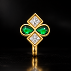 Gold Plated Brass Green & White Stone Floral Clip-On Nose Pin
