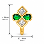 Gold Plated Brass Green & White Stone Floral Clip-On Nose Pin