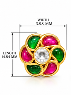 Gold Plated Brass Kundan Floral Stud Earrings with Pink & Green Stones | Traditional Indian Flower Earrings for Women