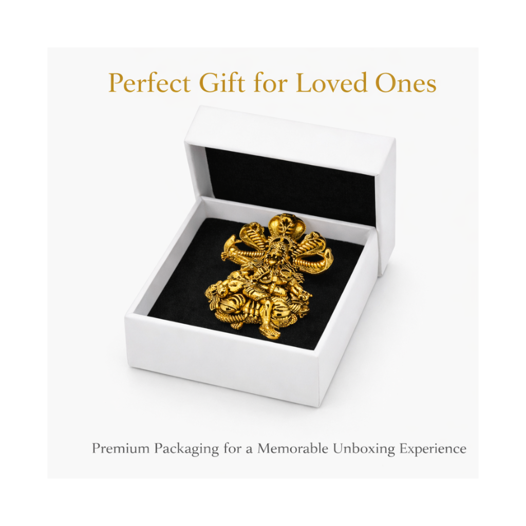 Divine Narasimha Ji Brooch – Antique Gold Plated Brass | Double Lock Secure Pin | Protection & Power Symbol Jewellery for Women & Men