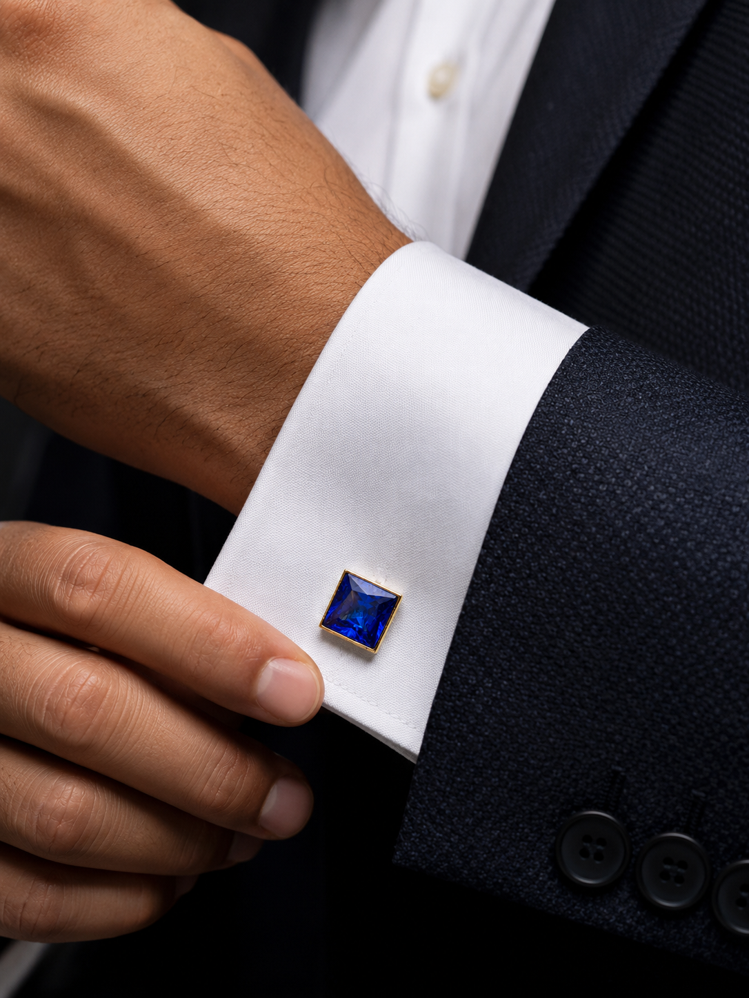 Black Square Cufflinks for Men – Gold Plated Brass Formal Cufflinks with Black Stone