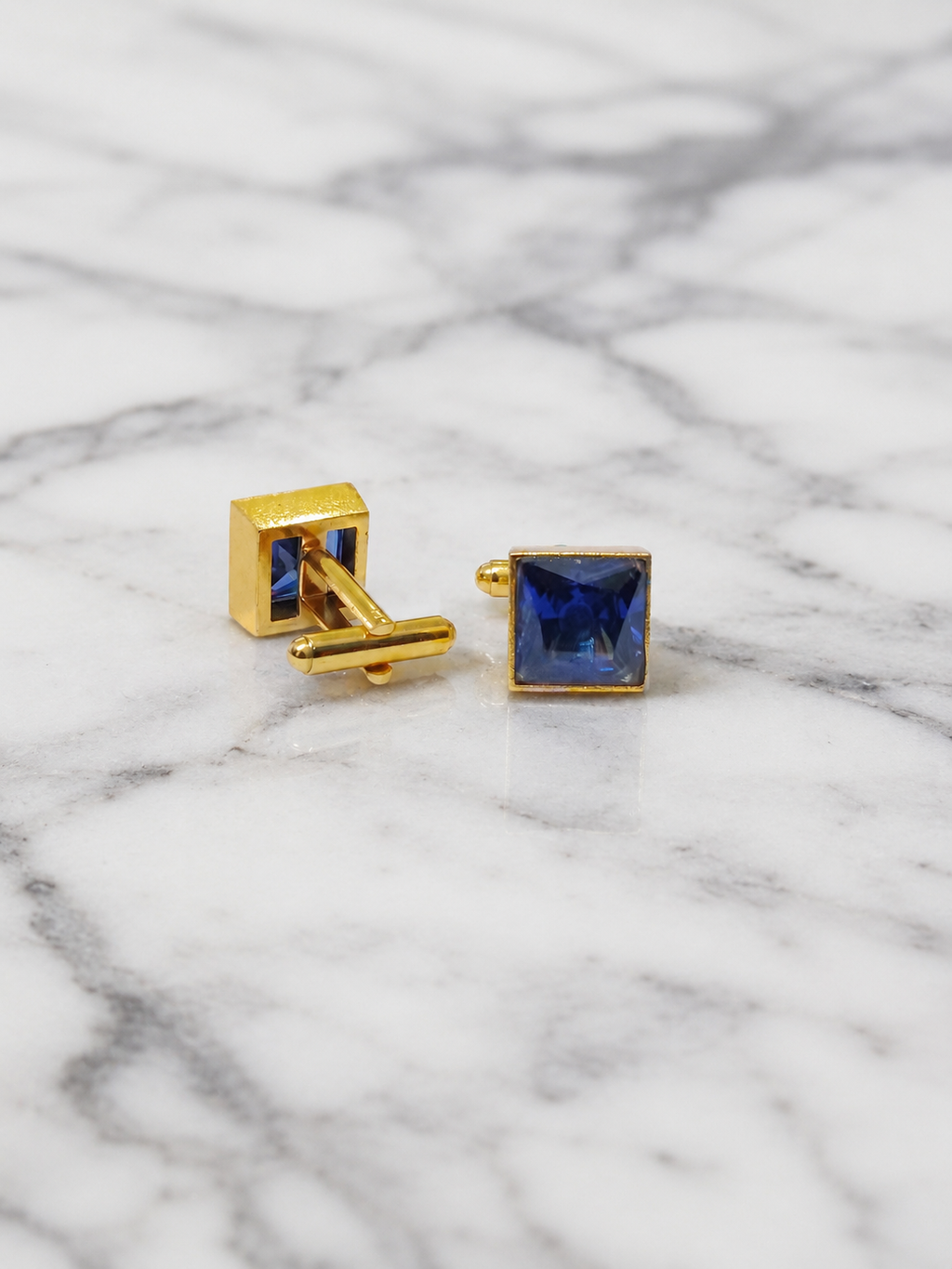 Black Square Cufflinks for Men – Gold Plated Brass Formal Cufflinks with Black Stone