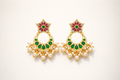 Gold Plated Kundan Chandbali Earrings with Pearl Drops for Women | Traditional Indian Wedding Jewellery | Screw Back Brass Earrings