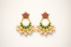 Gold Plated Kundan Chandbali Earrings with Pearl Drops for Women | Traditional Indian Wedding Jewellery | Screw Back Brass Earrings
