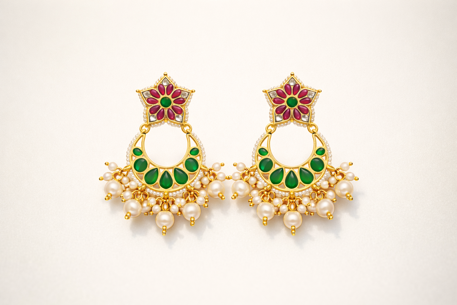 Gold Plated Kundan Chandbali Earrings with Pearl Drops for Women | Traditional Indian Wedding Jewellery | Screw Back Brass Earrings