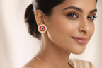 Gold Plated Brass Floral kundan  Stud Earrings with Red & Green Stones – Traditional Indian Ethnic Jewelry