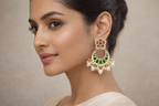 Gold Plated Kundan Chandbali Earrings with Pearl Drops for Women | Traditional Indian Wedding Jewellery | Screw Back Brass Earrings