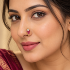 Kundan Leaf Clip-On Nose Pin Gold Plated Brass with Pink Red and White Stones