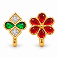 Green & White Stone Nose Pin and Red Floral Nose Pin Combo Set of 2, Gold Plated Brass Clip On Nose Pins, Non Piercing Indian Nose Jewelry