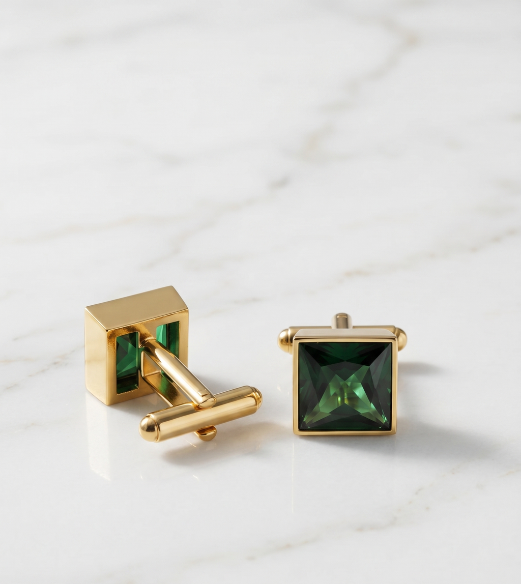Black Square Cufflinks for Men – Gold Plated Brass Formal Cufflinks with Black Stone