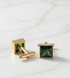 Black Square Cufflinks for Men – Gold Plated Brass Formal Cufflinks with Black Stone
