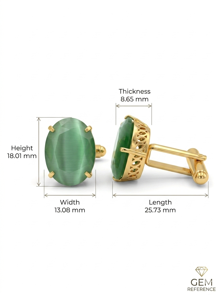Green Cat's Eye Stone Gold-Plated Cufflinks for Men | Luxury Formal Accessories
