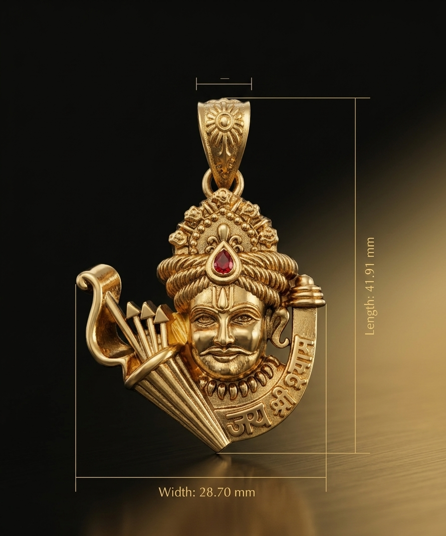 Khatu Shyam Ji Divine Gold Plated Pendant for Men & Women | Religious Temple Jewelry Pendant | Antique Finish Spiritual Locket