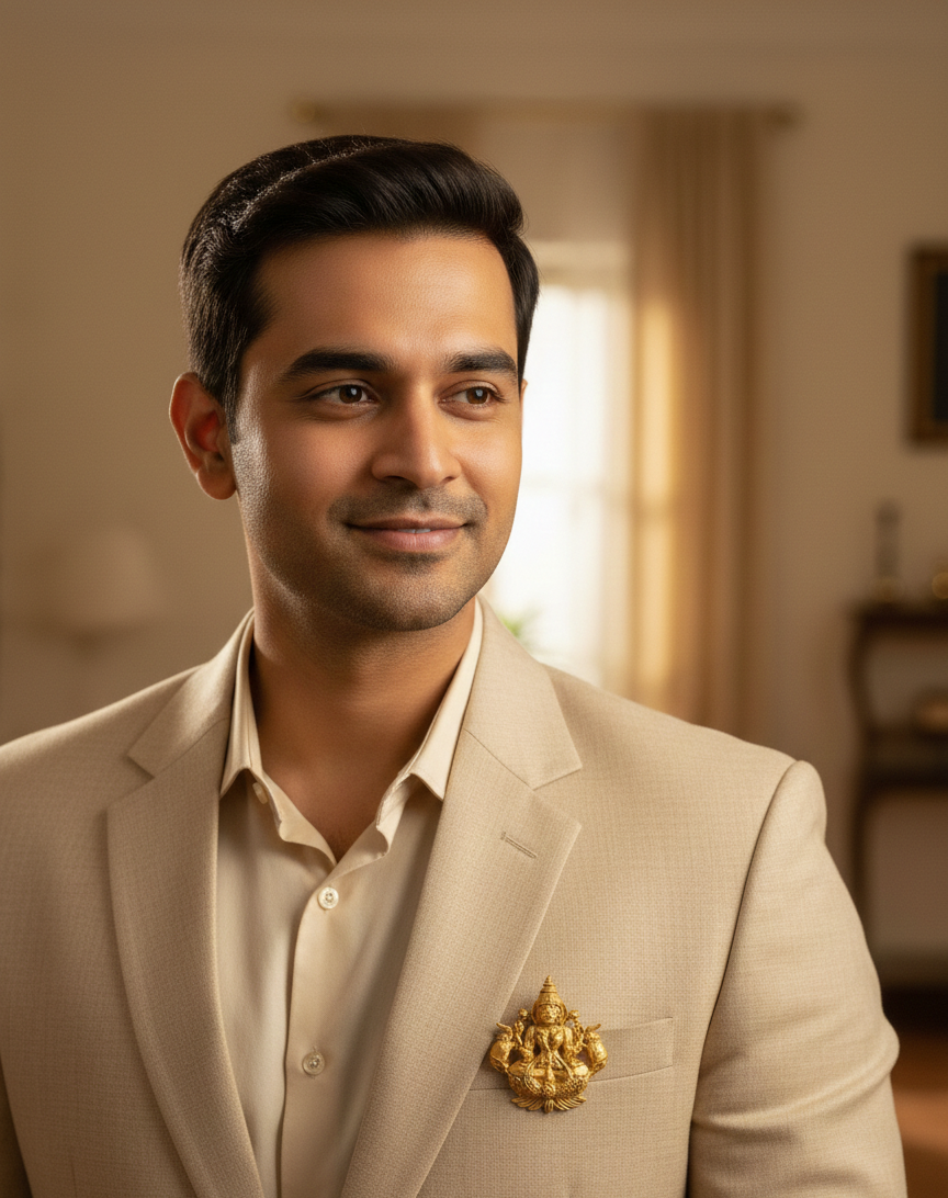 Gold Plated Brass Laxmi Maa Designer Brooch for Saree, Blazer & Ethnic Wear