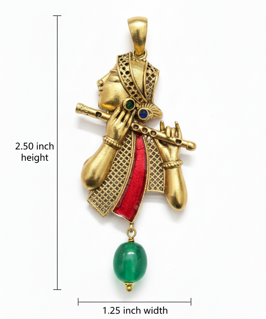 Krishna with Flute Antique Finish Gold Plated Pendant For Women And Mens