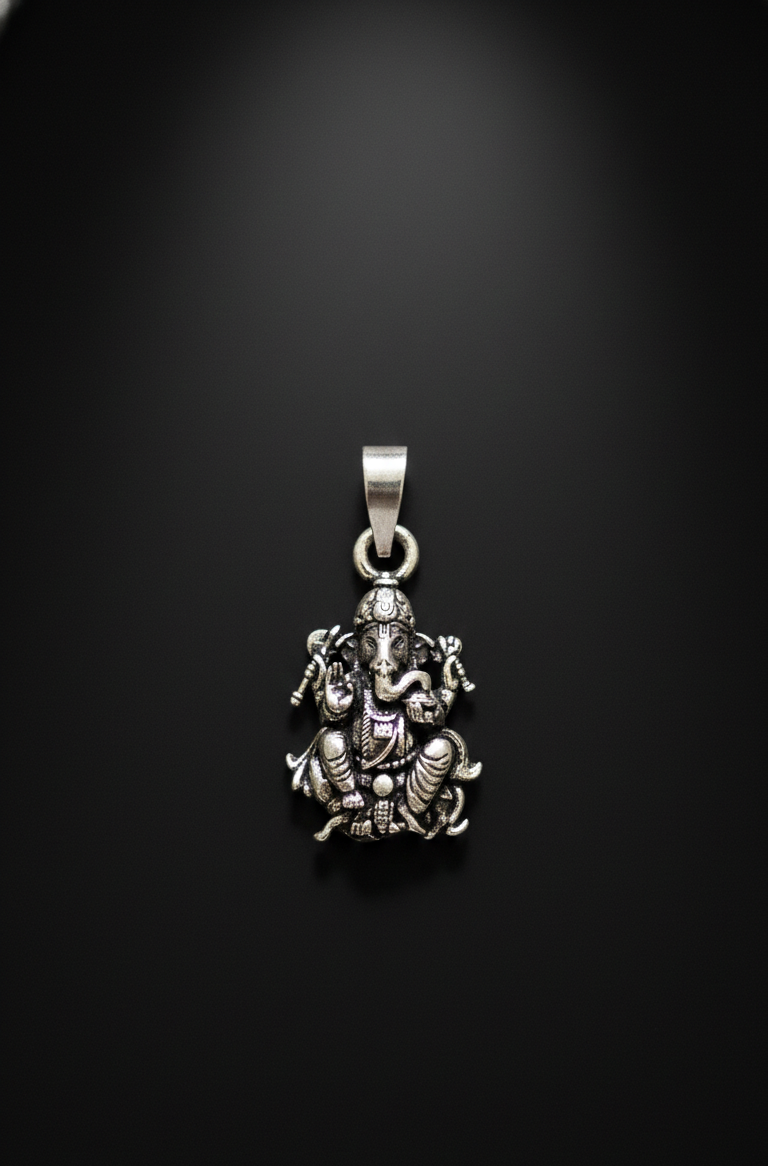 Premium Oxidised Silver Lord Ganesha Pendant | Ganpati Bappa Spiritual Jewellery for Protection & Prosperity