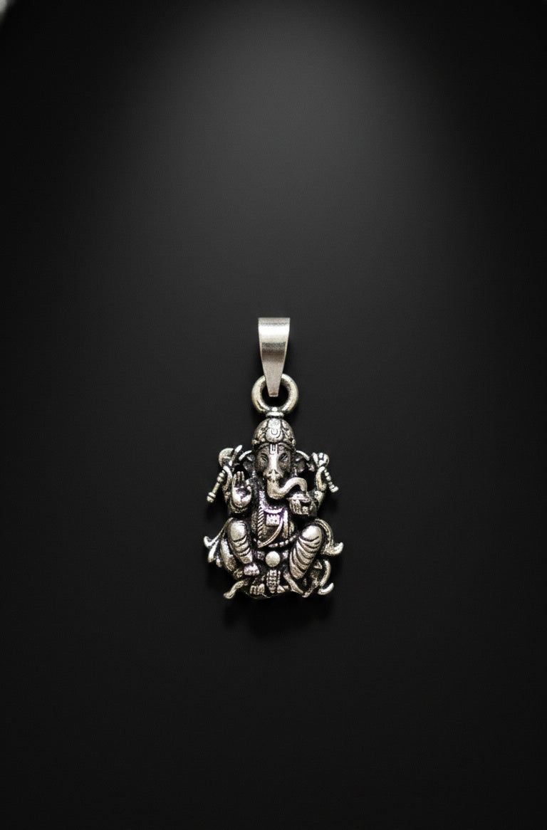 Oxidized Lord Ganesha Pendant | Antique Silver Finish Ganpati Necklace | Spiritual Hindu Jewelry for Daily & Festive Wear