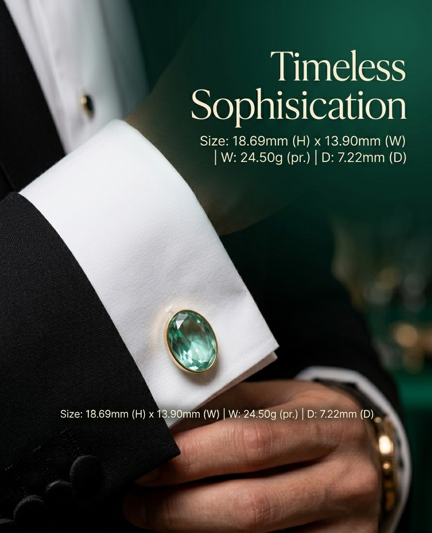 Luxury Green Crystal Oval Cufflinks for Gentlemen | Elegant Gold Tone Formal Wear Accessories