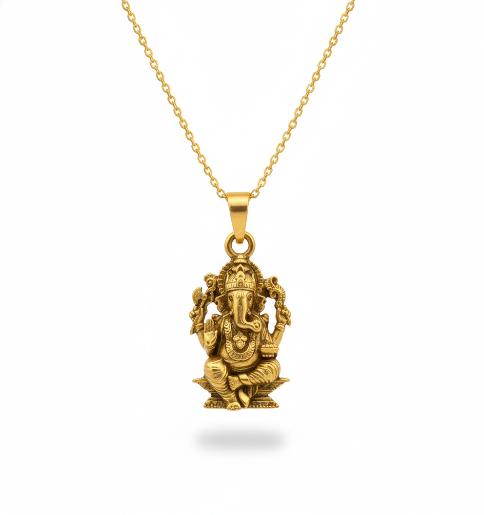 Shree Ganesh Ji Gold Plated Pendant for Men & Women | Antique Finish Ganpati Bappa Locket | Spiritual & Religious Jewellery | Lucky Blessing Pendant for Daily Wear & Gift