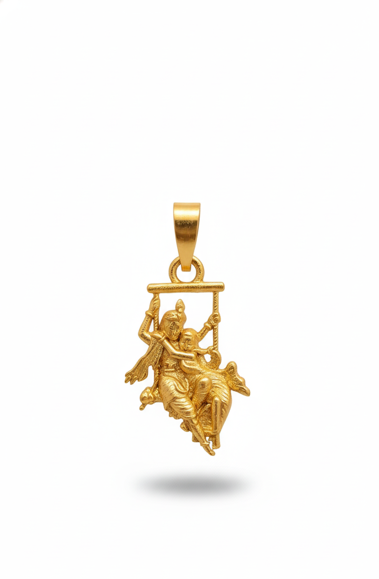 Divine Radha Krishna Swing Pendant | Gold Plated Jhula Design Locket | Romantic Spiritual Jewelry for Love & Devotion
