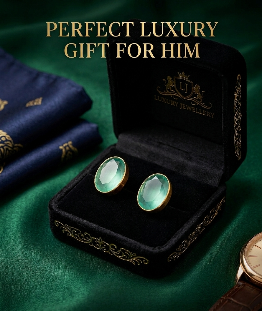 Luxury Green Crystal Oval Cufflinks for Gentlemen | Elegant Gold Tone Formal Wear Accessories