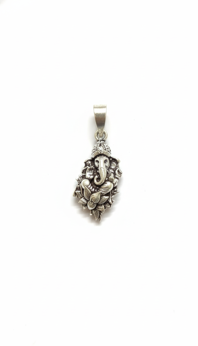 Oxidized Silver Lord Ganesha Pendant – Antique Finish Spiritual Charm