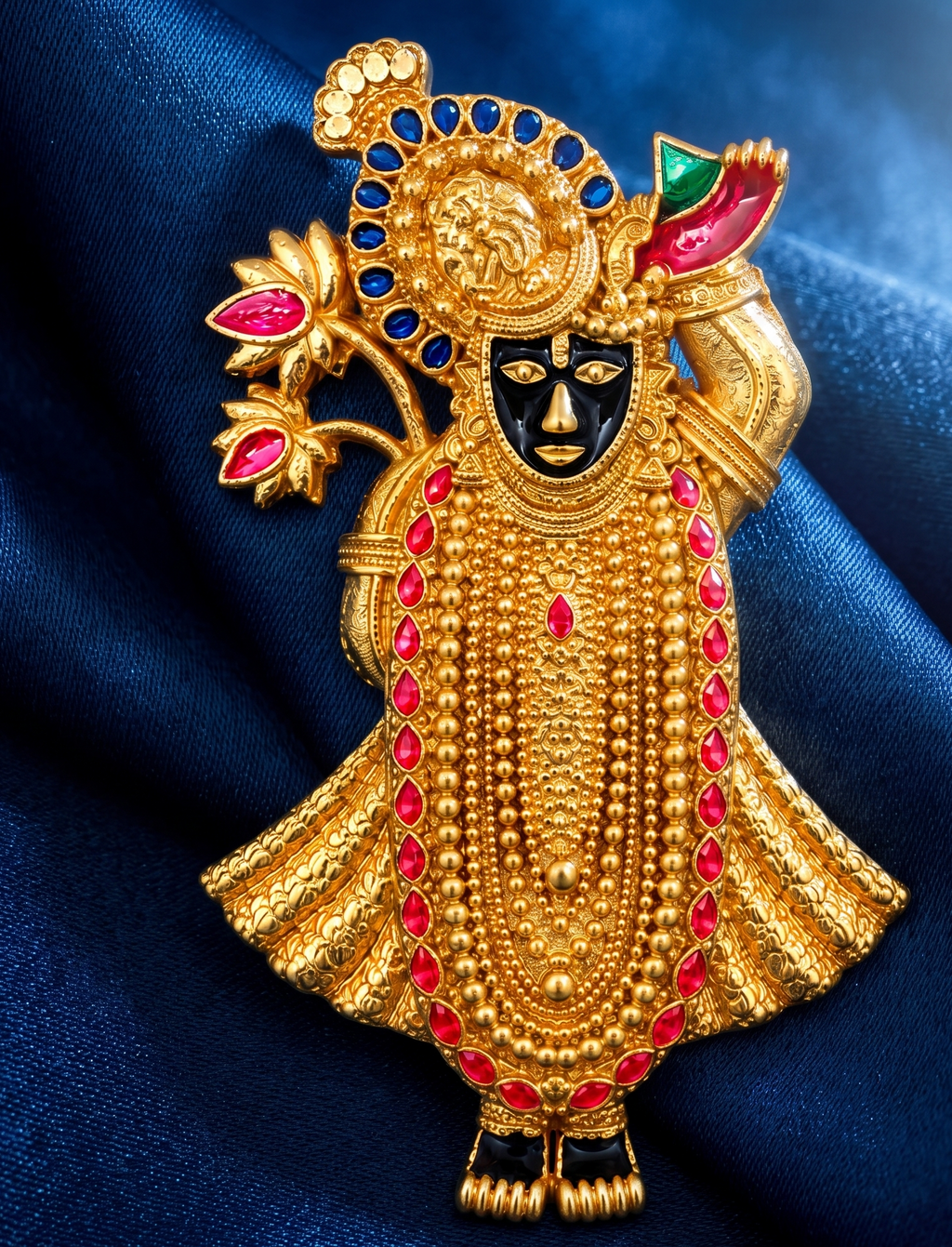 Shri Nath Ji Brooch in Gold-Plated Brass – Colourful Krishna Pin for Men & Women