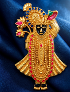 Shri Nath Ji Brooch in Gold-Plated Brass – Colourful Krishna Pin for Men & Women