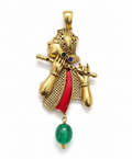 Krishna with Flute Antique Finish Gold Plated Pendant For Women And Mens