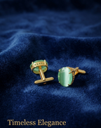 Green Cat's Eye Stone Gold-Plated Cufflinks for Men | Luxury Formal Accessories
