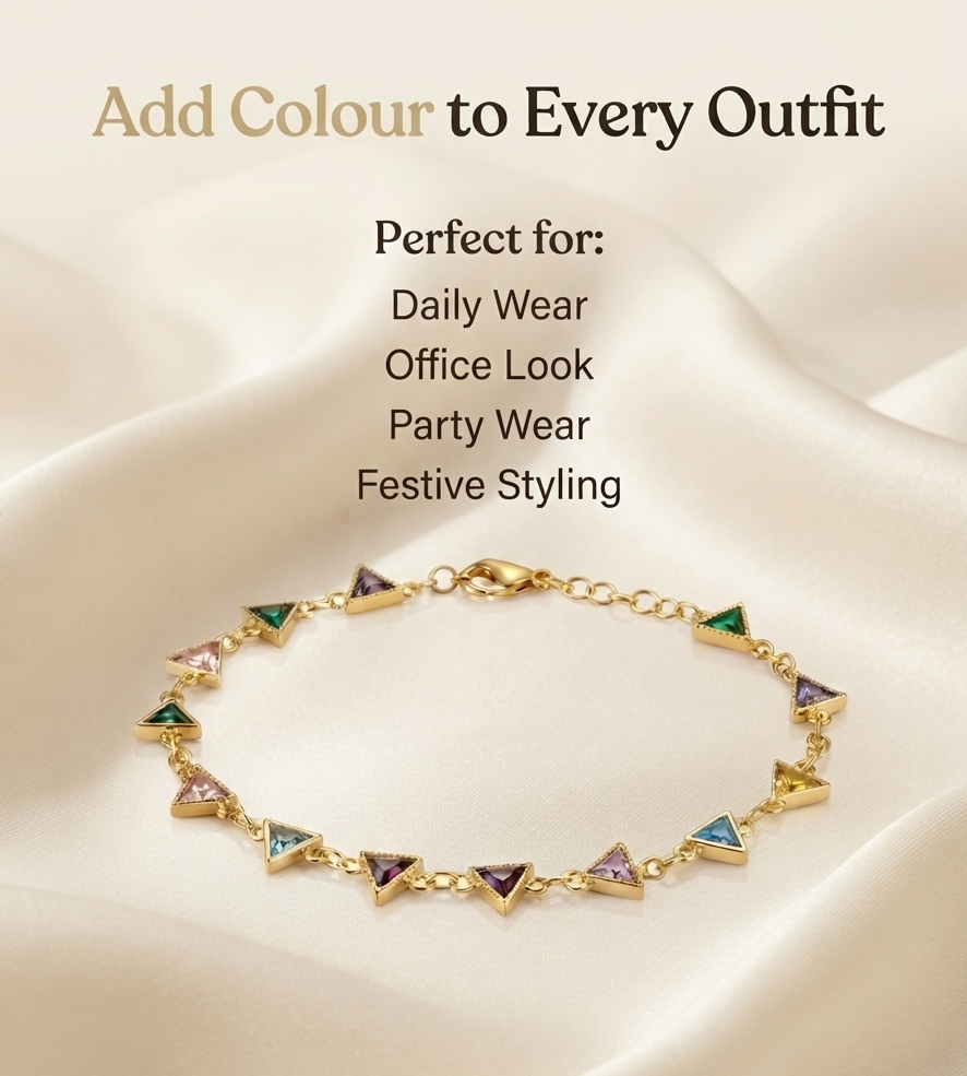 Multicolour Triangle Stone Gold Plated Brass  Bracelet