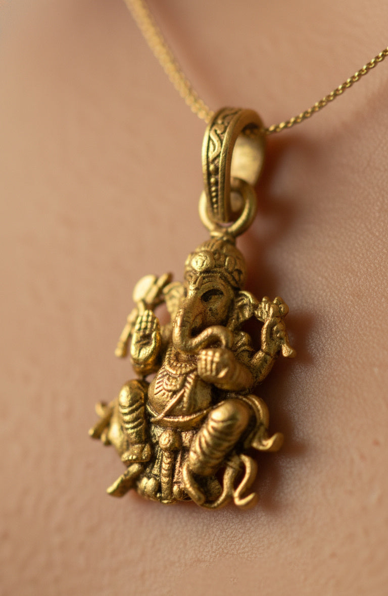 Gold Plated Lord Ganesha Pendant | Divine Ganpati Charm Necklace | Spiritual Hindu Jewelry for Daily & Festive Wear