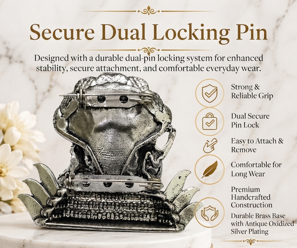 Antique Oxidized Silver Plated Brass Lakshmi Narayan Brooch for Men & Women | Religious Temple Brooch Pin for Saree, Sherwani, Blazer, Dupatta & Ethnic Wear | Spiritual Gift