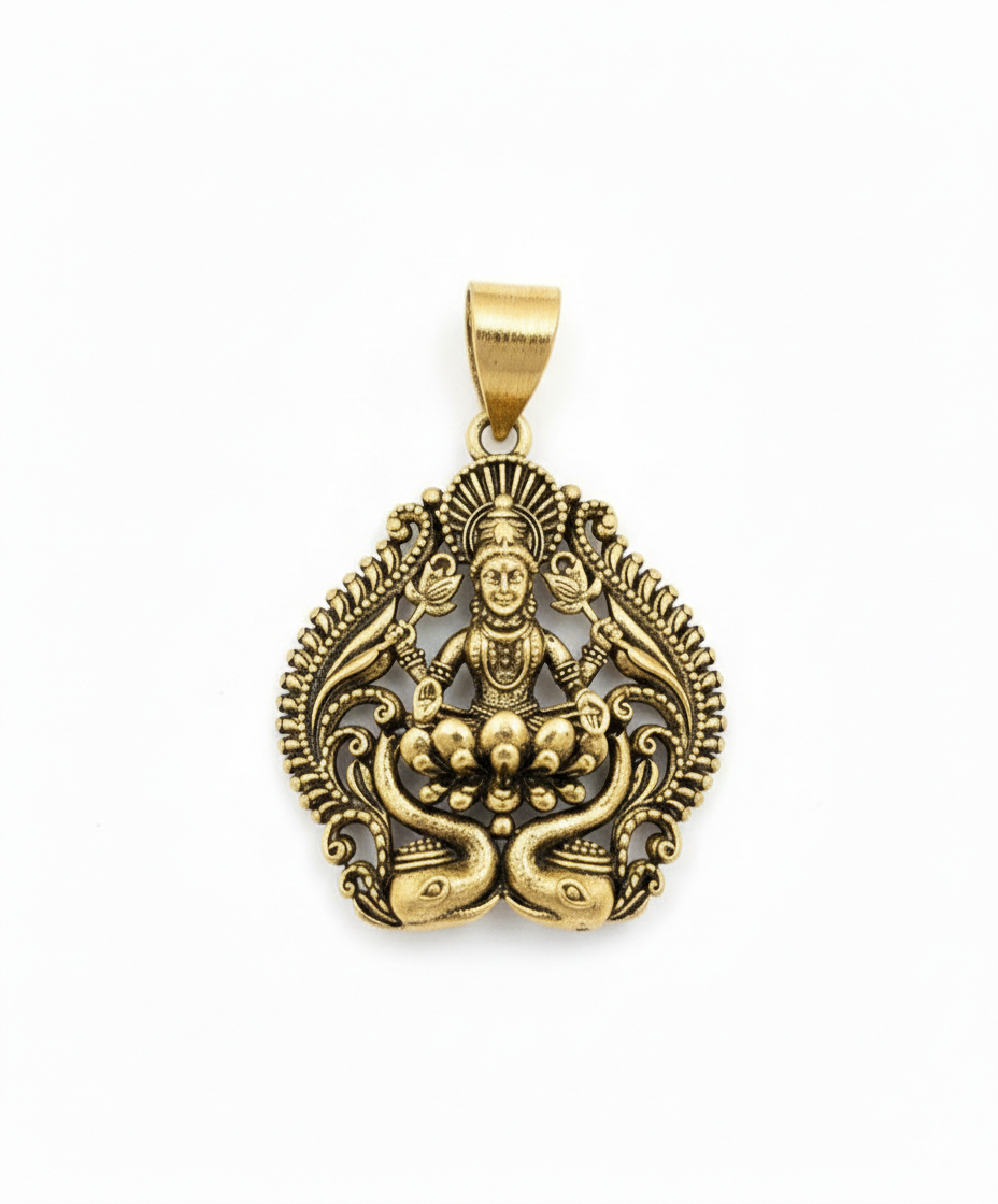 Premium Oxidized Gold Plated Goddess Lakshmi Pendant | Antique Craft