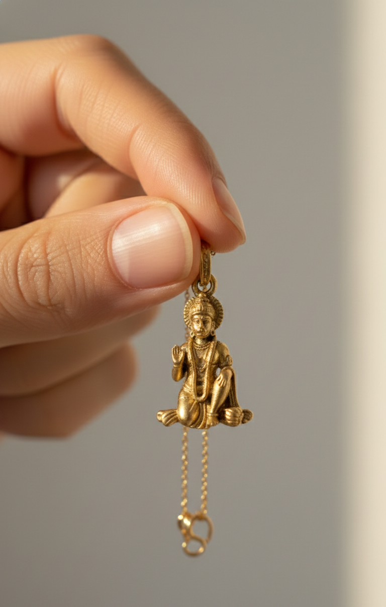 Gold Plated Lord Hanuman Sitting Pendant | Bajrang Bali Blessing Charm | Religious Spiritual Pendant for Men & Women