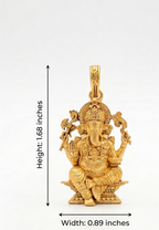 Gold Plated Lord Ganesha Sitting Pendant | Antique Finish Ganpati Idol Necklace Charm | Spiritual Religious Jewelry for Men & Women