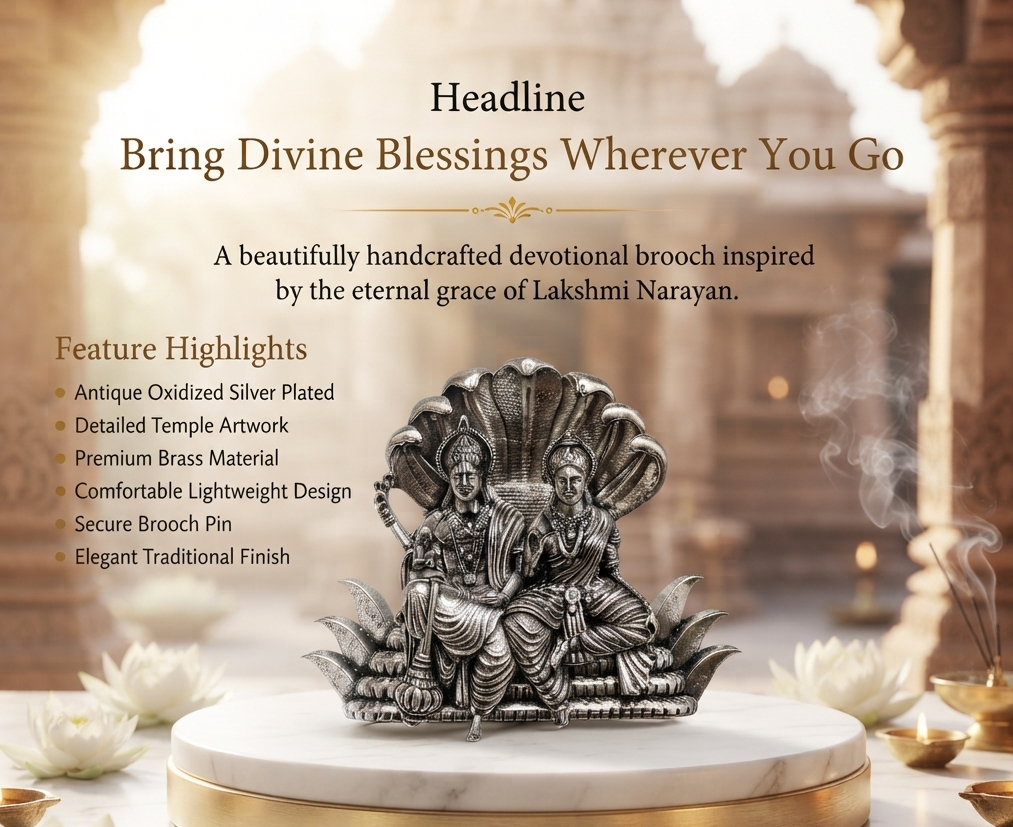 Silver Plated Brass Lakshmi Narayan Divine Brooch for Men & Women | Spiritual Temple Jewelry