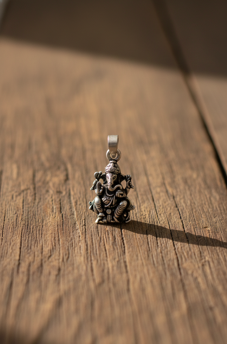 Premium Oxidised Silver Lord Ganesha Pendant | Ganpati Bappa Spiritual Jewellery for Protection & Prosperity