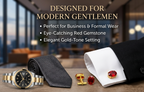 Classic Gold Plated Brass Oval Ruby Red Stone Formal Shirt Cufflinks