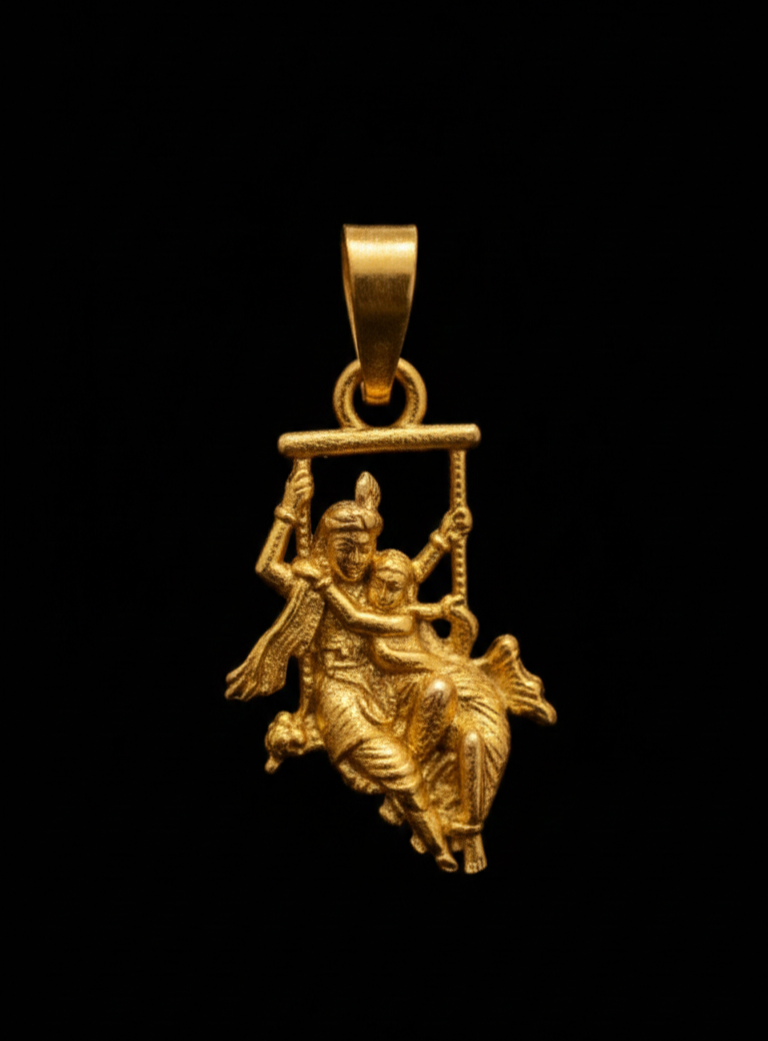 Divine Radha Krishna Swing Pendant | Gold Plated Jhula Design Locket | Romantic Spiritual Jewelry for Love & Devotion