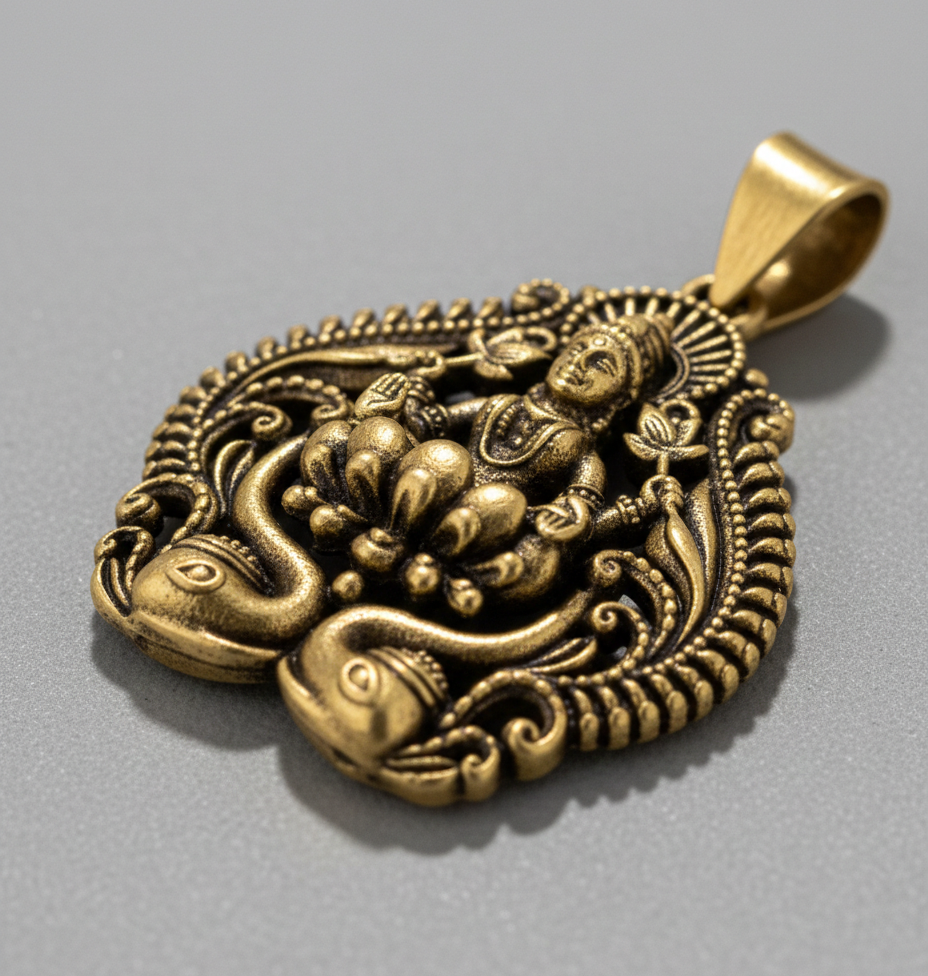 Premium Oxidized Gold Plated Goddess Lakshmi Pendant | Antique Craft