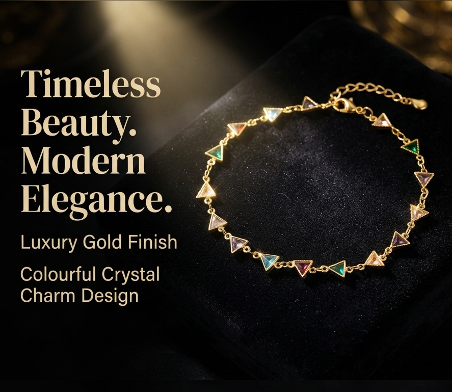 Multicolour Triangle Stone Gold Plated Brass  Bracelet
