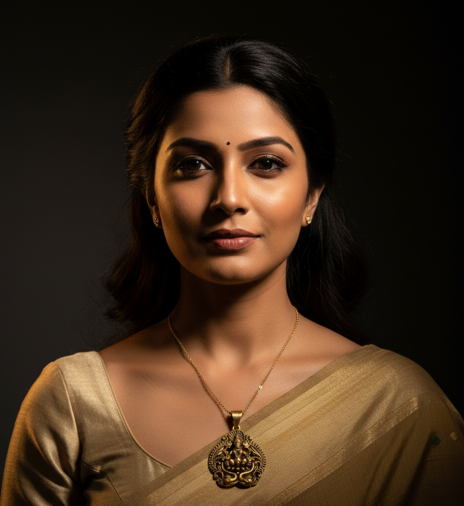 Premium Oxidized Gold Plated Goddess Lakshmi Pendant | Antique Craft