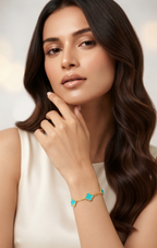 Gold Plated Brass Turquoise Clover Charm Bracelet for Women | Adjustable Fashion Bracelet | Elegant Everyday Jewellery
