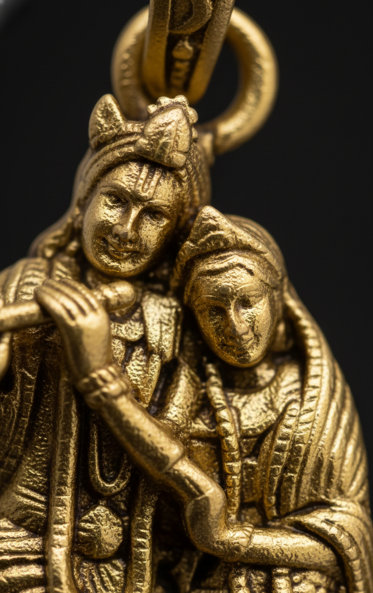 Gold Plated Radha Krishna Pendant – Traditional Flute Design Religious Jewellery