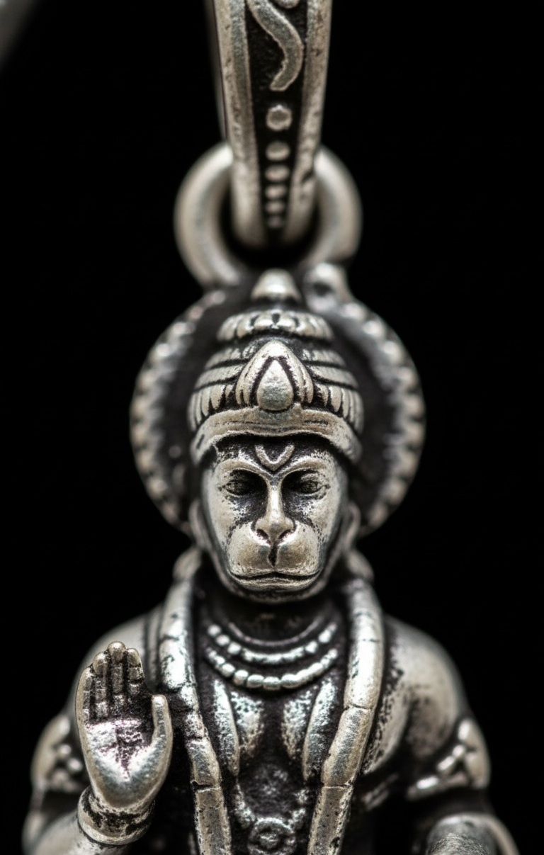 Divine Lord Hanuman Oxidized Silver Pendant | Spiritual Bajrangbali Locket for Strength & Protection