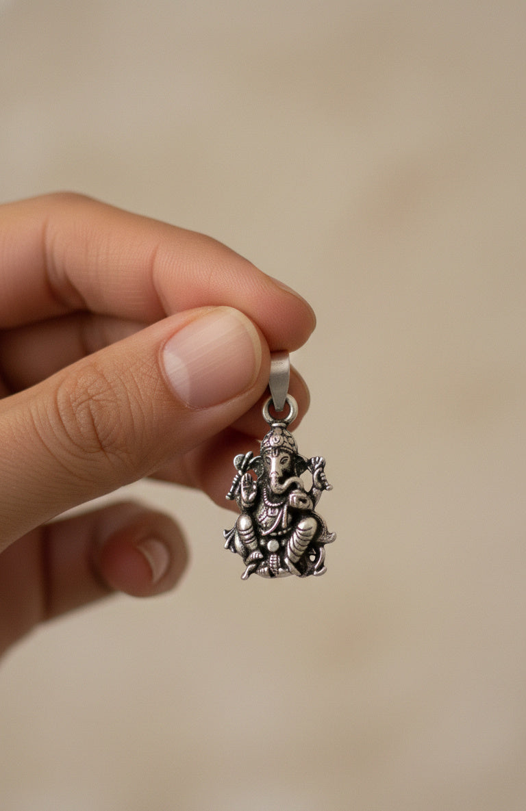 Oxidized Lord Ganesha Pendant | Antique Silver Finish Ganpati Necklace | Spiritual Hindu Jewelry for Daily & Festive Wear